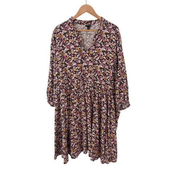 Size 4X 26 28 FLORAL PRINT CHALLIS KEYHOLE DRESS W/POCKETS All-Season PLUS SIZE - Picture 4 of 8